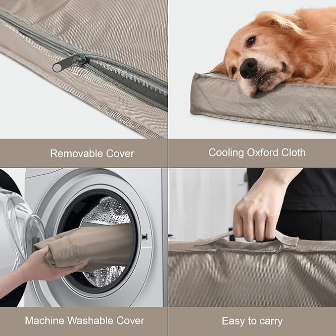Orthopedic Dog Bed for Extra Large Dogs, XL Waterproof Dog Bed for Large Sized Dogs, Egg Crate Foam Pet Bed with Removable Washable Oxford Cooling Cover, Khaki
