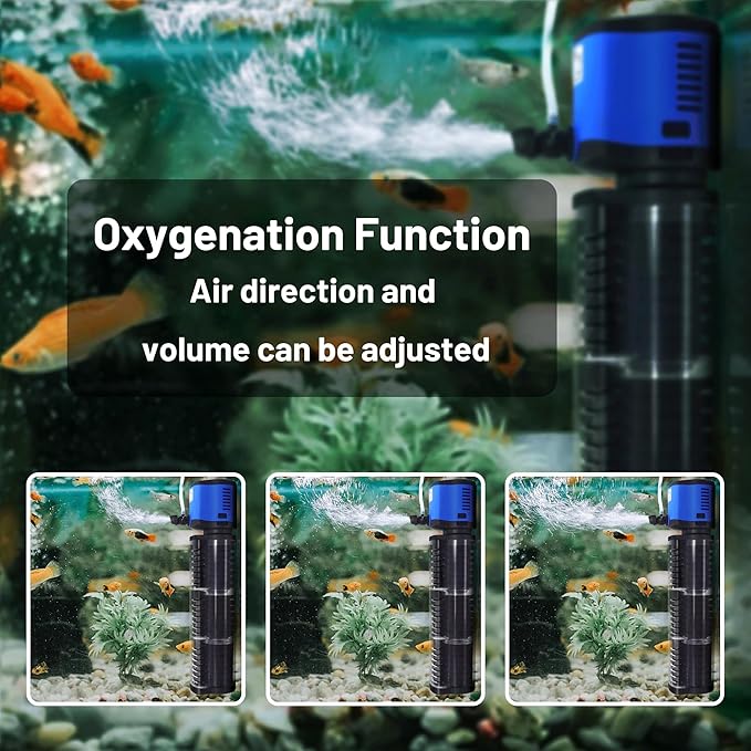 TARARIUM Aquarium Filter Pond Pump 660GPH for 75-300 Gallon Fish Tank, 8ft. High Lift Dry Burning Protection Biochemical Submersible Internal Powerful Pump 4 in 1, Saltwater Freshwater Large
