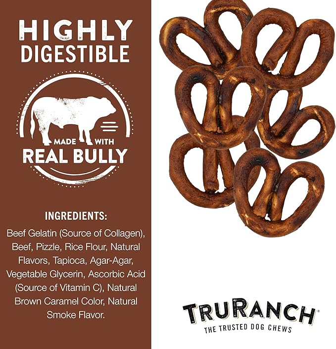 Collagen Pretzels, Bully - Collagen Dog Treats - Dog Pretzel Treats - Long Lasting Healthy Joint Support - Rawhide Alternative - Skin & Coat Health, Value Pack, 3 Bags, 24 Count