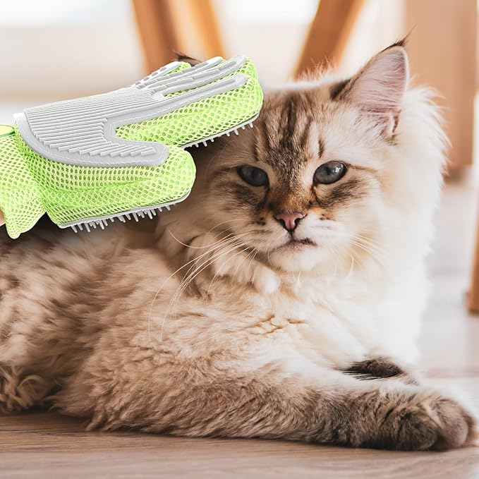 2 in 1 Pet Grooming Glove for Cats & Dogs, Efficient Deshedding Brush Pet Long Short Fur Removal Glove, Gentle Massaging Puppy Kitten Bathing Grooming Brush Tool, Easy Clean Floating Hair Mitt