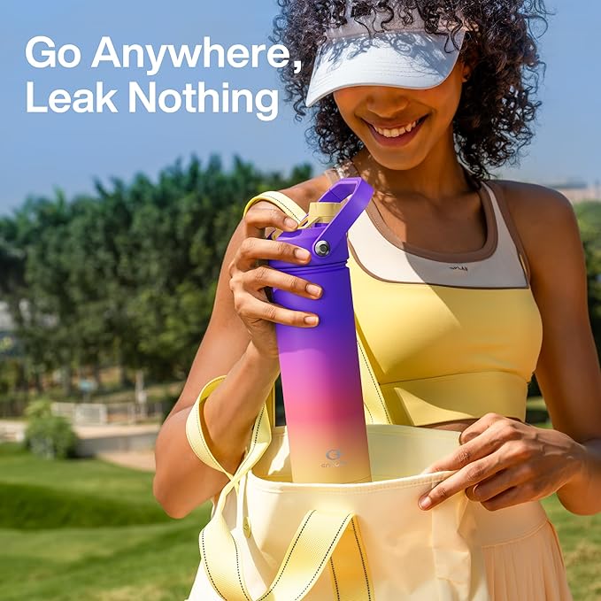 Insulated Water Bottle with Straw Stainless Steel Water Bottle, Leak-Proof, BPA-Free, Double Wall Vacuum Keeps Cold for 24 Hours for Sports, Travel, School (18 oz, Peach Dream)