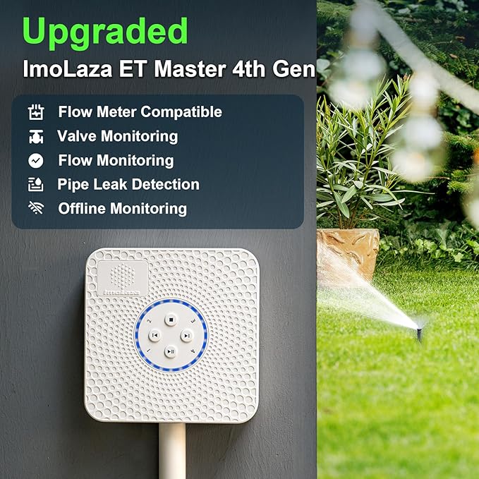 ImoLaza ET Master 4th Gen Smart Sprinkler Controller: Upgraded 4-Zone WiFi Irrigation Controller with Automated Watering, App Control, Smart Weather Skips and Fault Alerts