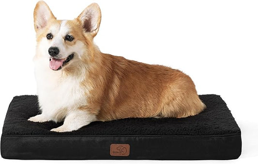 Bedsure Large Dog Bed for Crate - Orthopedic Flat Pet Beds with Removable Washable Cover, Egg Crate Foam Crate Mat, Suitable for Pet Up to 50 lbs