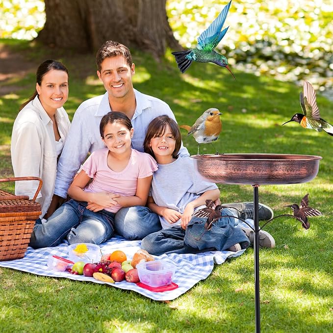 Small Metal Bird Bath for Outside, 10" Dia Bowl Bird Baths Feeder Bowl for Outdoors, Vintage Birdbaths Standing for Garden Patio Yard Lawn Decor (Bronze with bird)