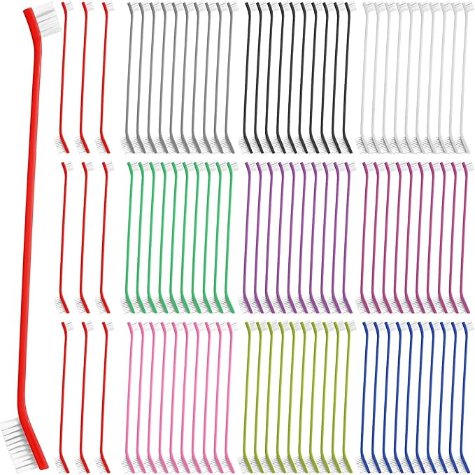 Honeydak 600 Pcs Dog Toothbrush Bulk Dual Headed Dental Brushes Dogs Tooth Brushing Kit Long Handle Pet Tooth Brush for Puppy Large Small Cats Most Pets Teeth Cleaning Dental Care Supplies, 15 Colors