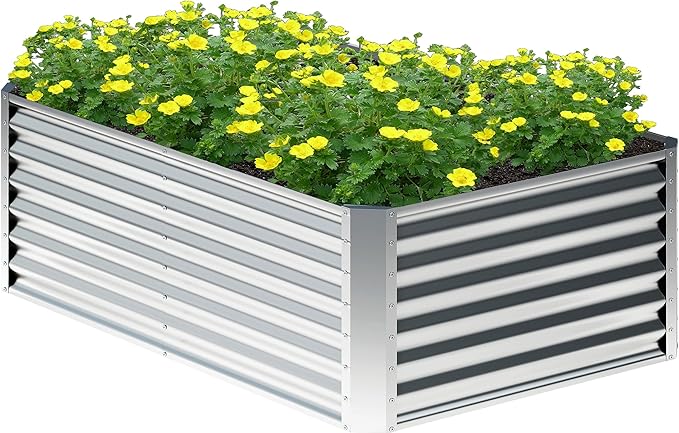 4x2x2FT Galvanized Raised Garden Bed,Planter Raised Beds-Metal Garden Box,Large Plant for Outdoor Planting, Vegetables Bed，Flower,herb-Sliver