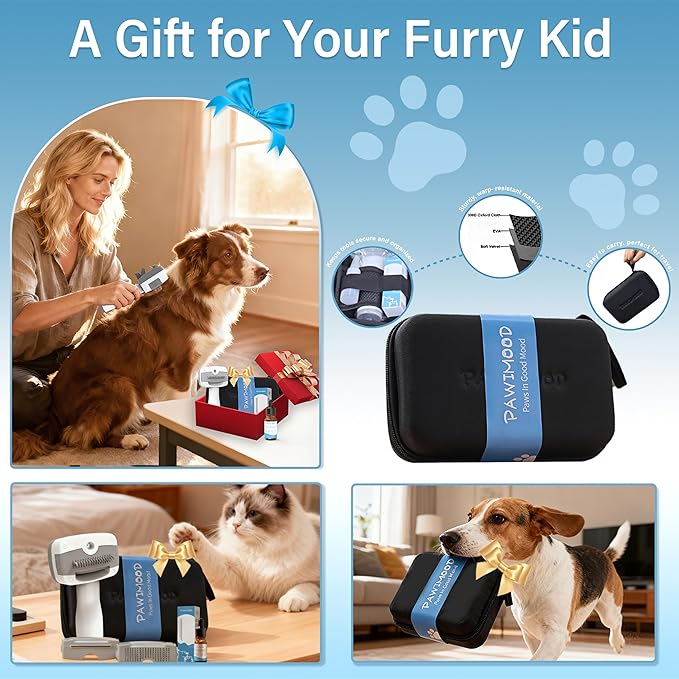 5-in-1 Pet Steam Brush for Dogs & Cats,Self-Cleaning Steam Dog Brush with 3 Swap-in Heads (Grooming, Dematting, Deshedding),Cat Spray Hair Removal Comb,Includes Pet Essence & Storage Case