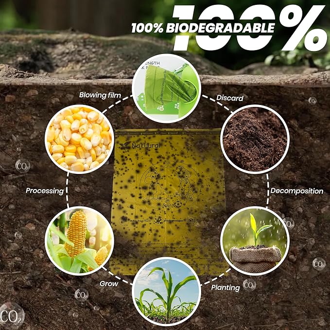 Poop Bags for Dogs-1050 Counts, 70 Rolls With a Free Dispensers, Biodegradable Poop Bags Made of Cornstarch, Size: 9x13 Inch, Extra Thick Strong and 100% Leak Proof (Yellow)