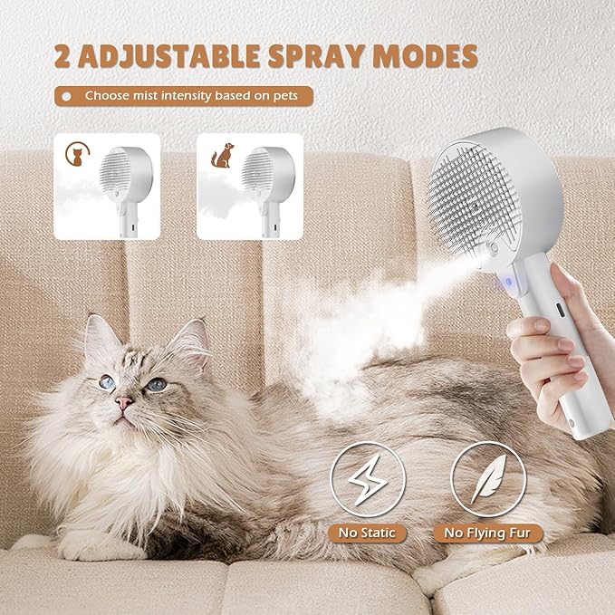 Cat Steam Brush Spritz Spray Defur Comb, Cloud Care Shedding Control for Indoor Cats, Long Short Hair 2024 New Pet Grooming Brush for Massage Clean Design