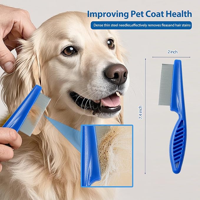 4Piece Dog Grooming Brush Set with Grooming Gloves, Deshedding Comb & Massage Bath Brush - Multifunctional Pet Hair Removal Tools for Shedding, Bathing, Brushing (Blue)