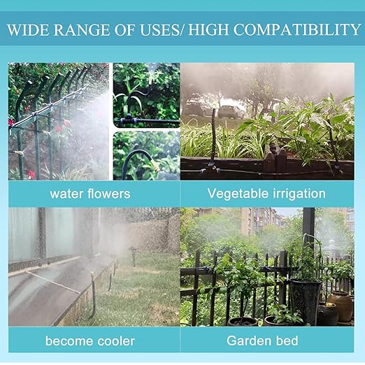 98Ft Greenhouse Drip Irrigation Kit Automatic Irrigation System 360°Adjustable 30 Brass Spray Nozzles 12mm Irrigation Tubing Hose Patio Misting Plant Watering with Blank Distribution Tubing Hose