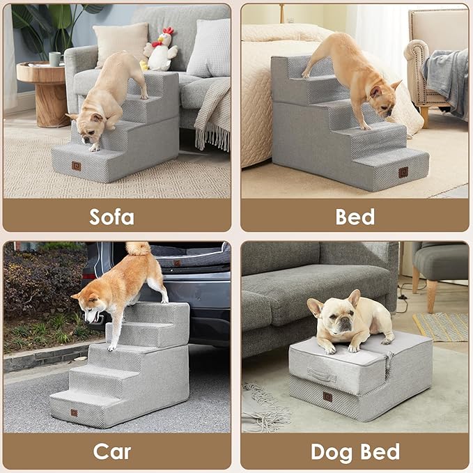 EHEYCIGA Dog Stairs for Small Dogs 13.5" H, 3-Step Dog Steps for Couch Sofa and Chair, Pet Steps for Medium Cats, Non-Slip Balanced Pet Ramp Indoor, Light Grey