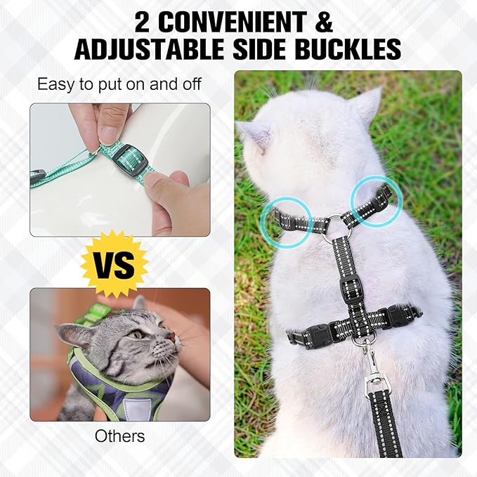 BEAUTYZOO Cat Harness and Leash Set for Walking Escape Proof, Neck Release Adjustable Harness for Kitten Puppy Small Medium Large Cats, Soft Cute Easy Control Small Cat Harness for Cats Boy and Girls