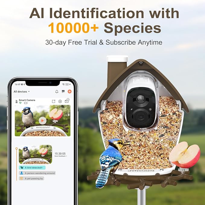 birdsnap® P33 - Bird Feeder with Camera Solar Powered, 2K Video Bird Camera Feeder Live with 32GB Card, AI Identify Feather Species, Auto Record in Backyard, for Birds Lover