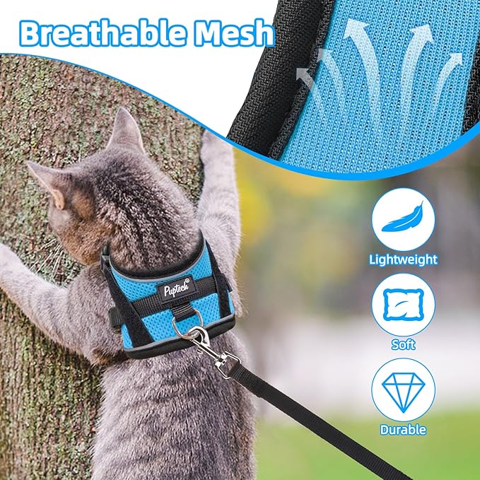 PUPTECK Cat Harness and Leash Set Escape Proof, Adjustable Reflective Kitten Jacket Easy Control, Pet Vest Harness for Cats Small Dogs Puppies Walking and Travel
