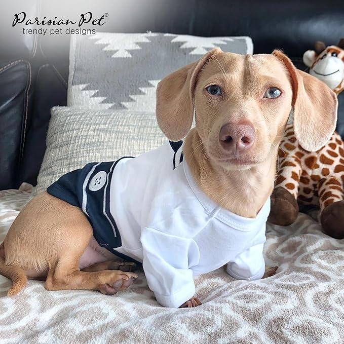 Parisian Pet Sailor Dog Costume - Embroidered Sleeved Dog Shirt - 100% Cotton & Polyester - Blue & White - 3XL