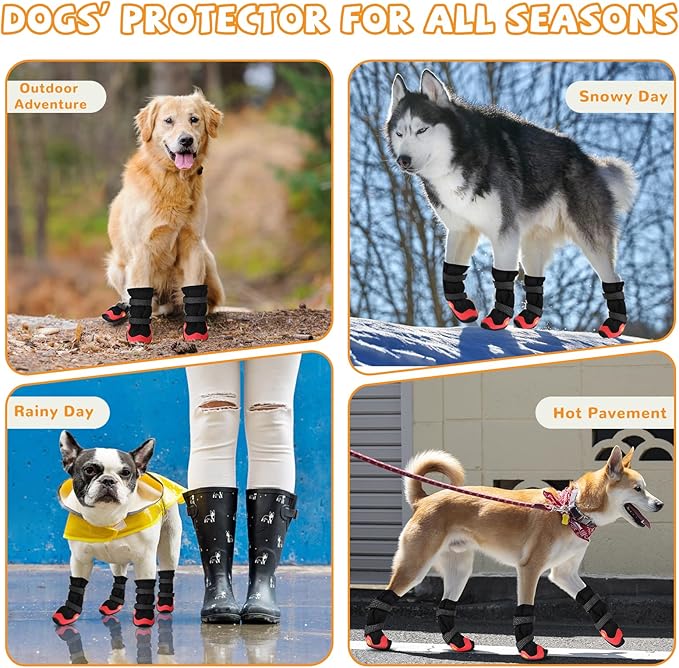 Dog Shoes for Medium Large Size Dogs, Breathable Dog Shoe for Hot Pavement, Dog Booties and Paw Protectors to Prevent Licking, Anti-Slip Dog Boots with Reflective for Summer, Hiking, Snow (Size 4)