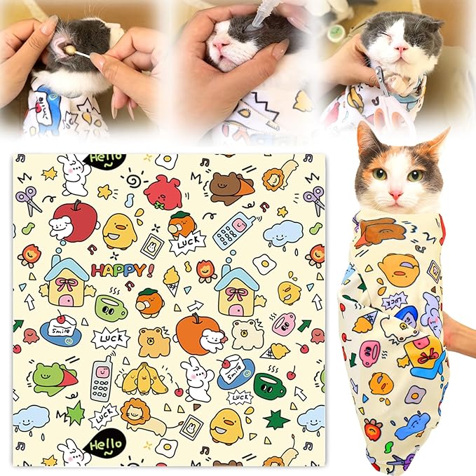 XANGNIER Cat Wrap for Grooming,Cat Restraint Wrap for Cutting Nails,Fabric Burrito Wrap for Nail Clipping, Anti-Scratch, Anti-Escape,Multifunctional Swaddle Wrap Pet Tool (27.5 x 27.5 Inch)