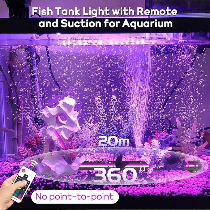Submersible Fish Tank Aquarium Light: Underwater Aquarium Bubble Lights with Adjustable Brightness Colors -IP68 Waterproof Bubble Lights with Remote and Suction Cups for 20-25 inch Aquarium Fish Tank