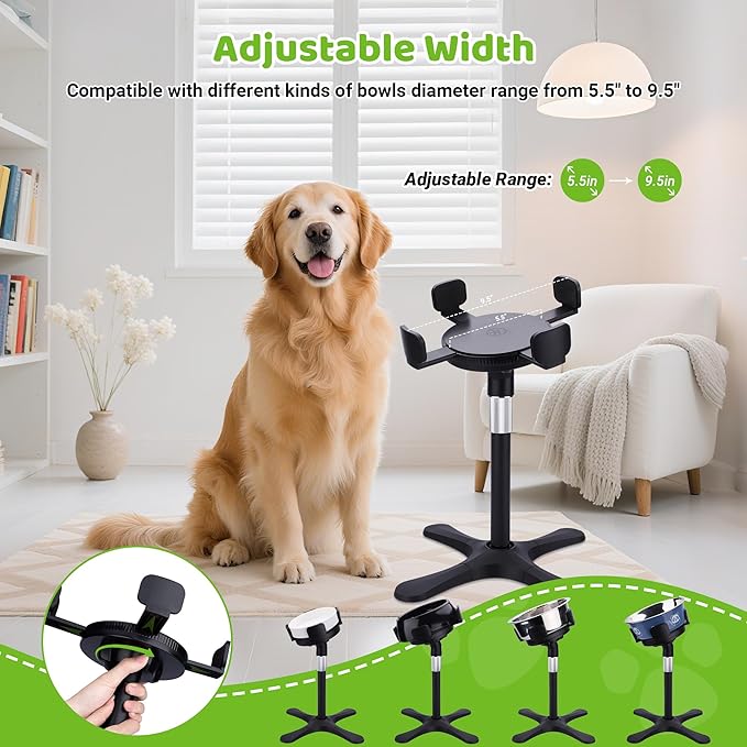 Elevated Dog Bowls for Large and Extra Large Dogs,Adjustable Width Dog Bowl Stand for 5.5-9.5" Wide Bowls,Food and Water Feeder,Single Holder with Tilted Height Adjust 12.4''-18.9'' (with Bowl)