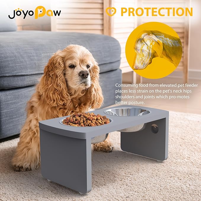 Elevated Dog Bowls, Bamboo Raised Dog Bowl for Medium Dogs, with 2 Stainless Steel Bowls (7'' Tall-40 oz Bowl, Grey)