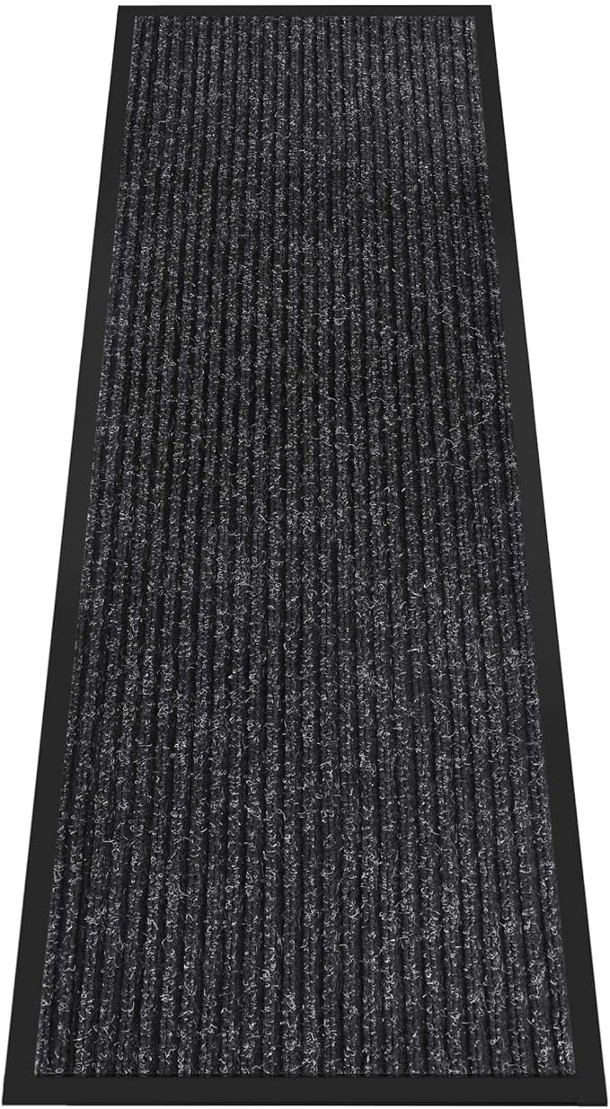 Indoor Outdoor Door Mat, 6' x 2' Doormat for Entryway, Rubber Backing Non Slip Front Door Mat Outside Entrance, Super Absorbent Commercial Floor Mat for Home Office, Black
