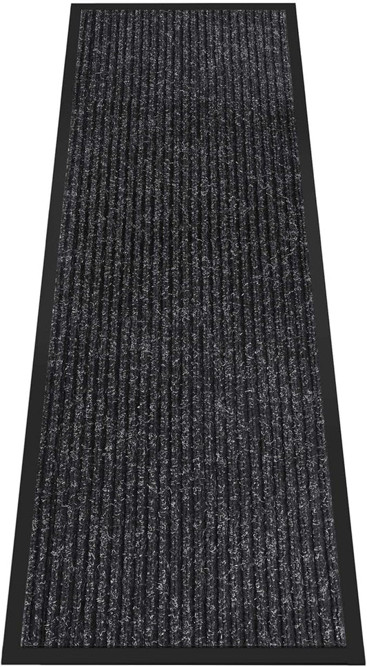 Indoor Outdoor Door Mat, 6' x 2' Doormat for Entryway, Rubber Backing Non Slip Front Door Mat Outside Entrance, Super Absorbent Commercial Floor Mat for Home Office, Black