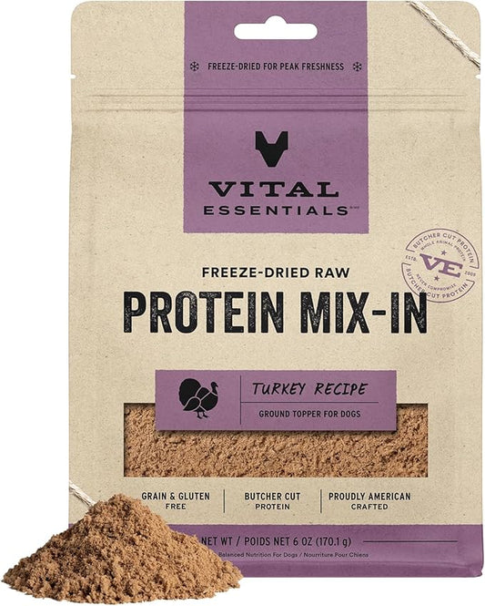 Vital Essentials Freeze Dried Raw Protein Mix-in Dog Food Topper, Turkey Ground Topper for Dogs, 6 oz