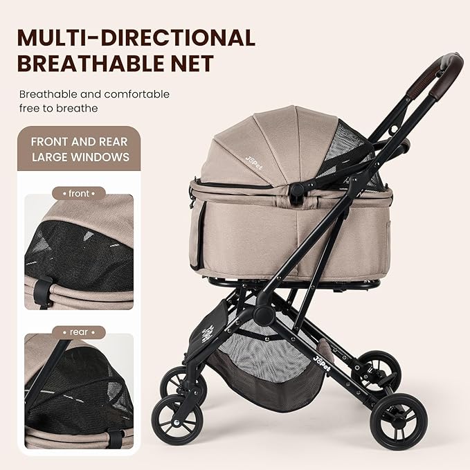 Pet Stroller for Small and medlium Dogs, Dog Cat Stroller, Foldable carts, Carrier, One-Hand Automatic Folding, Puppy, Detachble Carrier (Misty Green)