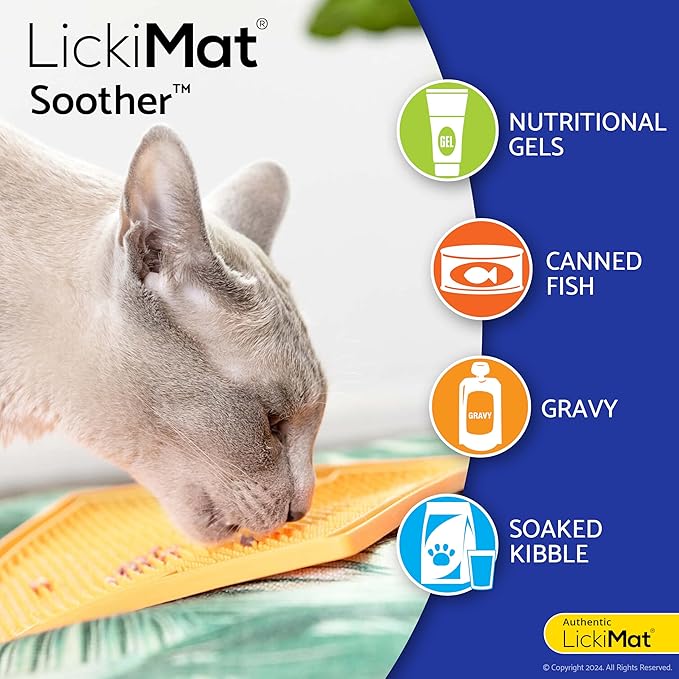 LickiMat Classic Soother, Cat Slow Feeder Lick Mat, Boredom Anxiety Reducer; Perfect for Food, Treats, Yogurt, or Peanut Butter. Fun Alternative to a Slow Feed Cat Bowl or Dish, Purple