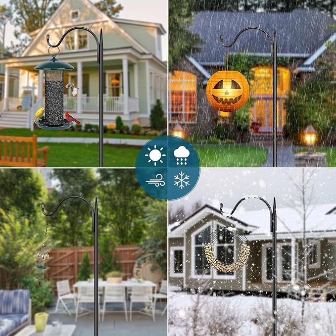 Gtongoko 63 Inch Shepherds Hooks for Outdoor with 5 Prongs Base, Adjustable Bird Feeder Pole Garden Hooks for Hanging Lanterns, Plants Baskets, Hummingbird Feeders, 2 Pack