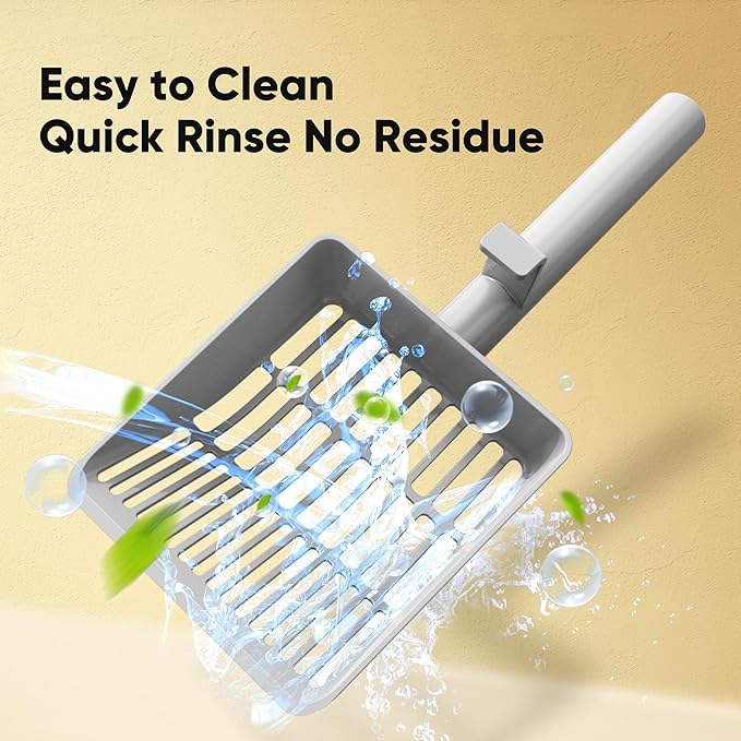 Large Cat Litter Scoop, Heavy-Duty Litter Scoop with Dual Sifting Holes for Fast & Fine Clumping, Kitty Litter Scooper with Long Handle & Easy-to-Hang Hook for Litter Box