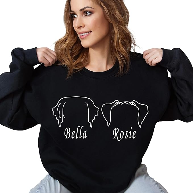 Custom Dog Mom Shirt for Women Pet Ears Sweatshirt with Name Unique Puppy Line Art Cute Dad Hoodie for DogDad Owner Lover