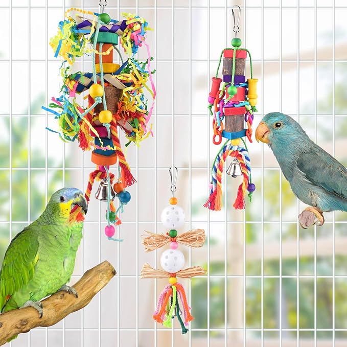 KATUMO Bird Toys, Parakeet Swing Parrot Ladder Cockatiel Perch Conure Hanging Bell Toys for Parakeet Conure Cockatiel Mynah Love Bird Small Birds