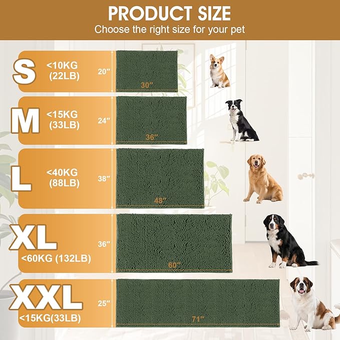 IM HOME 48" x 38" Olive Dog Door Mats for Muddy Paws, Chenille Absorbent Dog Mat, Non Slip Heavy Mud Mat for Dogs, Soft Pet Bed Mat for Entryway, Mud Paws, Inside Floor