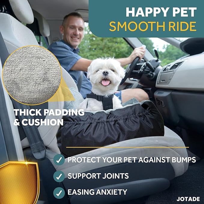 JOTADE Dog Car Seat –Washable Pet Travel Carrier for Car Safety and Comfort – Secure Double Strap Design with Removable Double Cushion Cover