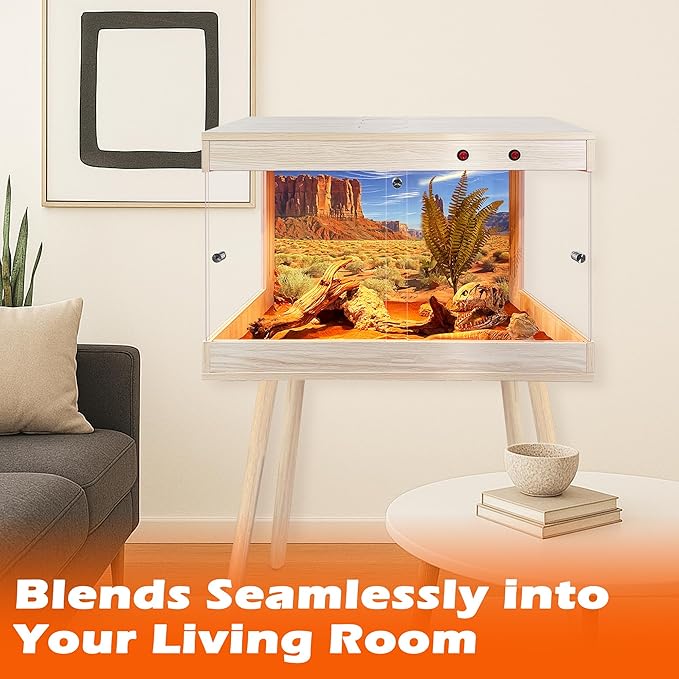 Royxen Bearded Dragon Tank with Metal Mesh Top and Leg Stand,Tempered Glass Reptile Tank,Reptile Enclosure,Lizard Tank for Chameleon,Snake,Lizard Habitat(24inch,Oak)