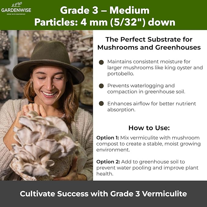 Organic Coarse Vermiculite for Indoor Gardening Plants and Mushrooms – Enhances Soil Aeration, Seed Germination, Rooting Cuttings – Small Packages and Bulk (Vermiculite Grade 3 – Medium, 5 qt)