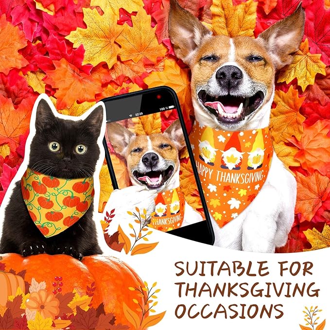 Weewooday 20 Pieces Fall Thanksgiving Dog Bandanas for Dogs Pumpkin Dog Bandana Turkey Triangle Pet Bib Adjustable Pet Bandana Soft Doggy Kerchief Accessories for Pet Costume