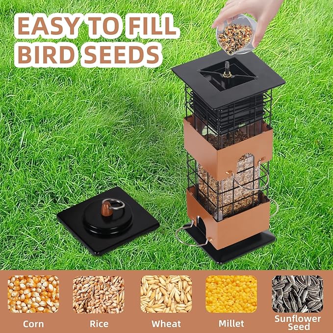 Hanging Squirrel Proof Bird Feeder - 5LBS Large Capacity Thistle Feeder for Finch, Cardinal, Bluebird, Blue Jay, Wild Bird