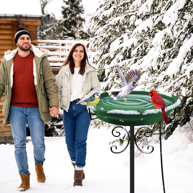 Daoeny Heated Bird Baths for Outdoors, Upgraded 100W Thermostatically Controlled Heated Bird Bath with 5-Prong Metal Base, Heated Bird Bath for Outside Winter Garden Patio Yard Lawn(Green)