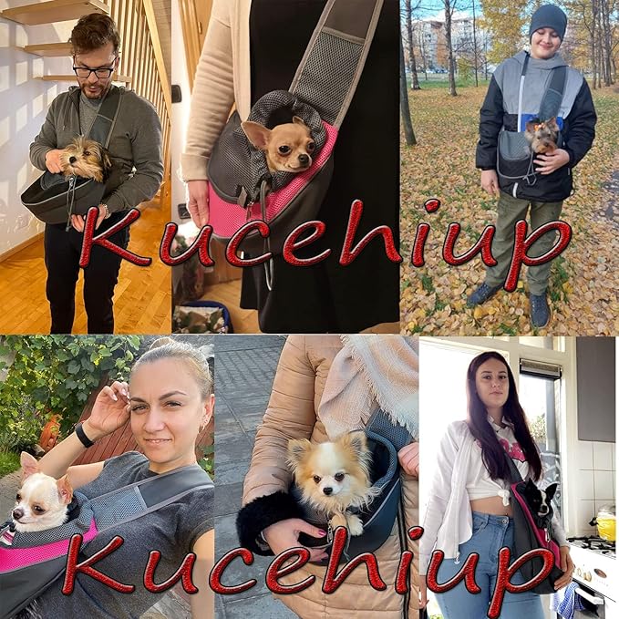 Kucehiup Pet Sling Carrier for Small Dogs Cats Breathable Mesh Travelling Hands-Free Puppy Backpack(Fits Approximately 3 lbs to 6 lb Pets)(Black)