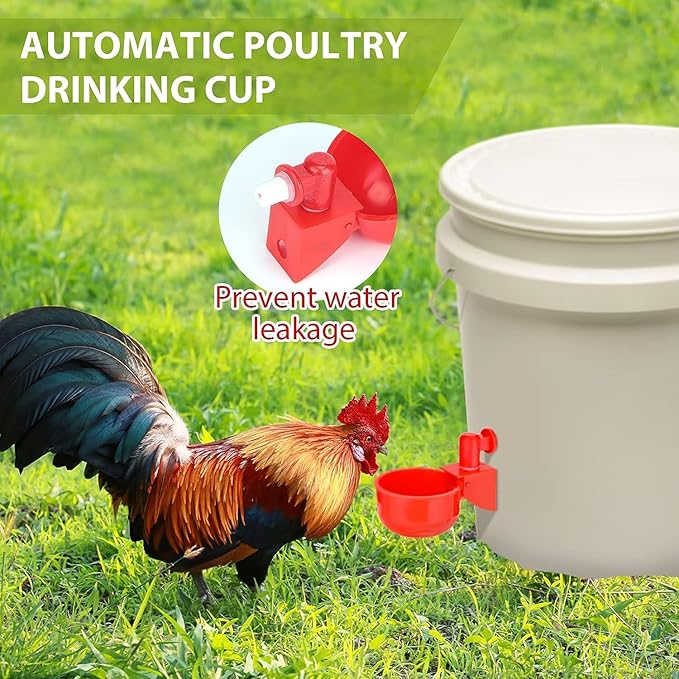 12 Pcs Chicken Feeder Kit and 12 Pcs Water Cup Kit, Gravity Poultry Waterer Cup and Poultry Feeder Port Set with Hole Saw and Sealing Tape, Chicken Feeder No Waste for Duck Bird Quail