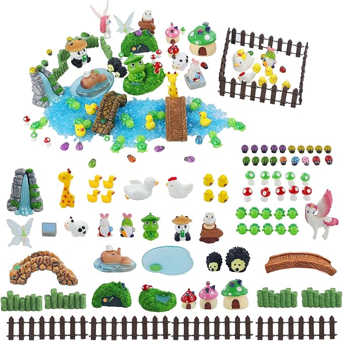 82 Pcs Fairy Garden Accessories Kit - Miniature Figurines, Resin Mushrooms, Elves, Animals, Bridges & Decor for DIY Terrarium, Dollhouse, Succulent Pots, Indoor/Outdoor Craft
