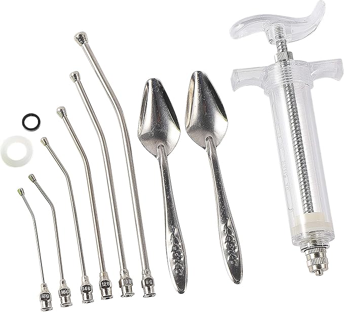 Baby Bird Feeding Syringe Feeding Tubes for Birds Parrot Hand Feeding Syringe with 6 Pcs Curved Gavage Tubes and Stainless Steel Metal Feeding Spoon (50ML)