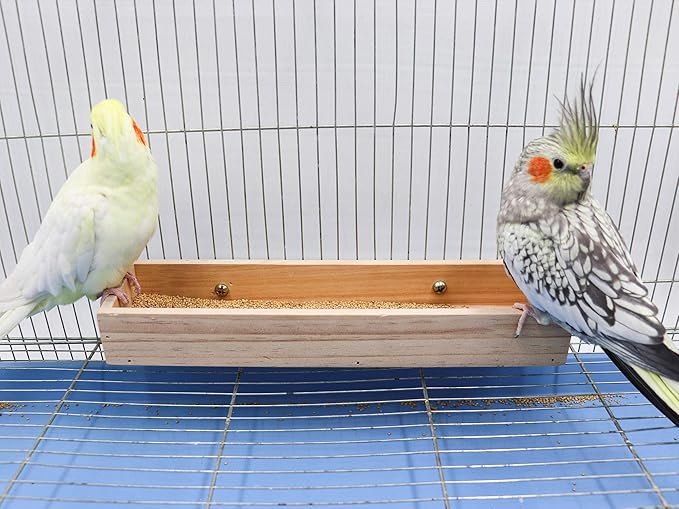 Bird Feeding Cups, Natural Wooden Parrot Perch Stand, Birds Food Dish, Parakeets Feeder Bowl, Cage Accessories for Small Animals Rat Hamster Guinea Pig Chinchillas Budgies Cockatiels Love Birds
