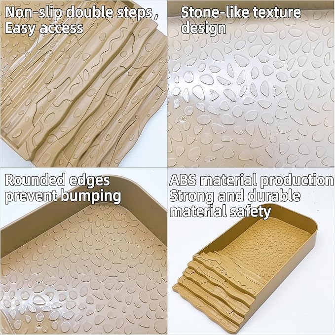 3 PCS Reptile Water Dish with Climbing Ramp, Leaf Reptile Water Bowl, Amphibians Habitat Yellow Tortoise Water Dish for Turtle, Gecko, Snake, Bearded Dragon, Lizard