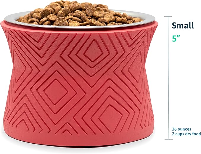 Pet Junkie Santa Fe Single Elevated Pet Bowl Stand with Removable Stainless Steel 16oz Inner Bowl for Small Dog Breed or Cat - Raised Dog Food or Water Station (Small, Coral Pink)