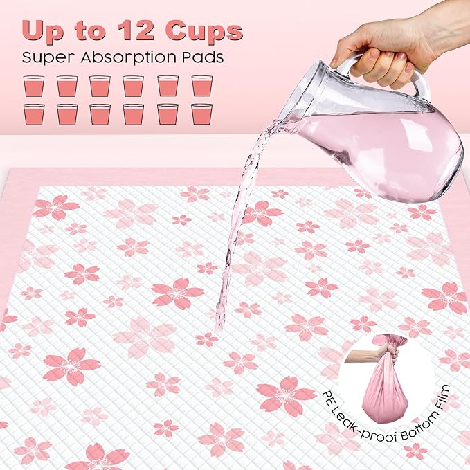MIZOK 36x36 Puppy Pads Pink, Dog Pee Pads Leak-Proof with Quick-Dry Surface, Dog Pads Extra Large with Cherry Blossom Prints, Pee Pads for Dogs Super Absorbent (30 Count)