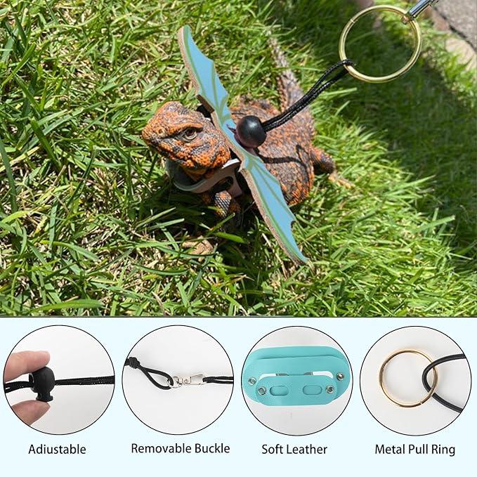 Esmorah Bearded Dragon Carrier and Leash Harness with Wings, Small Animal Sling Carrier and Reptile Carrier, Lizard Adjustable Harness and Sling Bag for Outdoor Travel Walking Rest